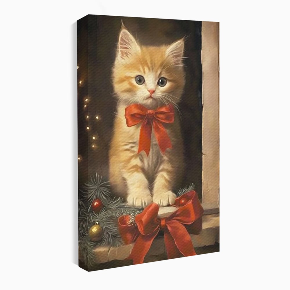 Tablou canvas cu tablou canvas cu pisoi si funda rosie, fara rama, pe sasiu de lemn